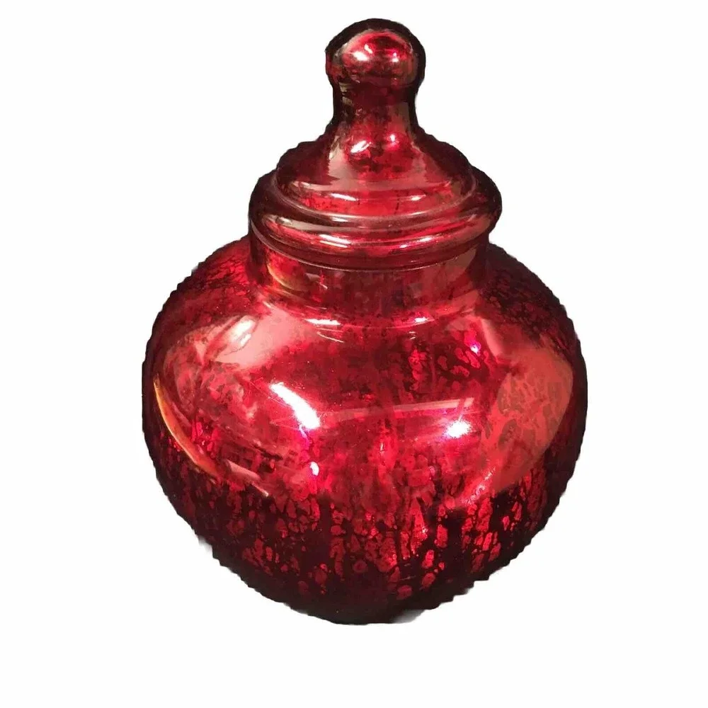 Red Mercury Glass Vase With Lid Holiday Decor 9